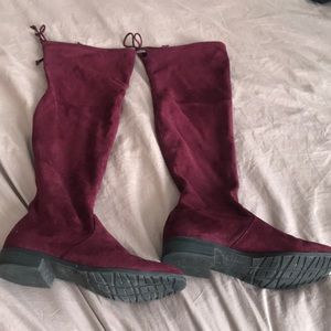 Over the knee cranberry faux suede boots